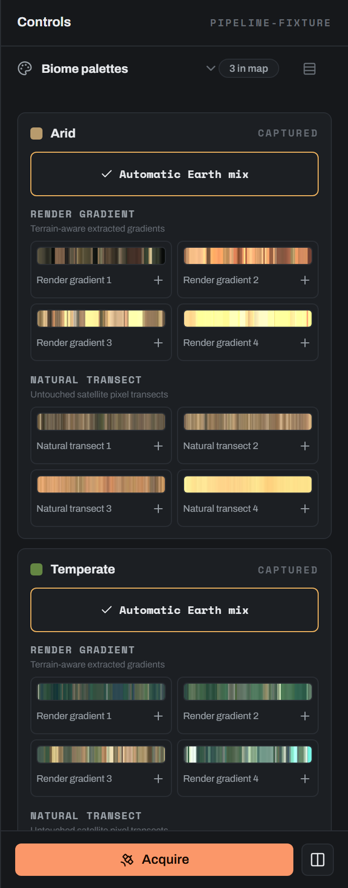 The controls panel in Render mode