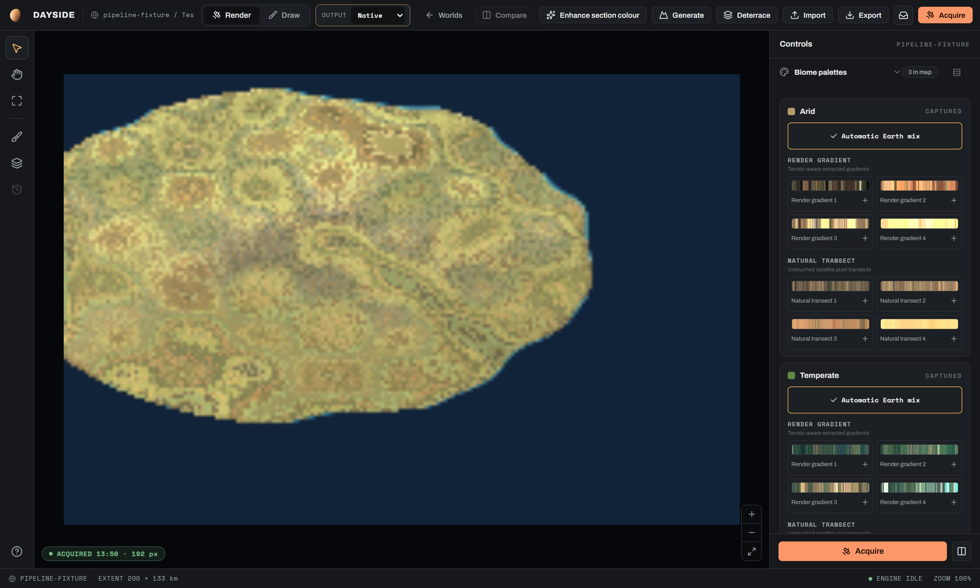The section editor after a render: canvas left, controls right