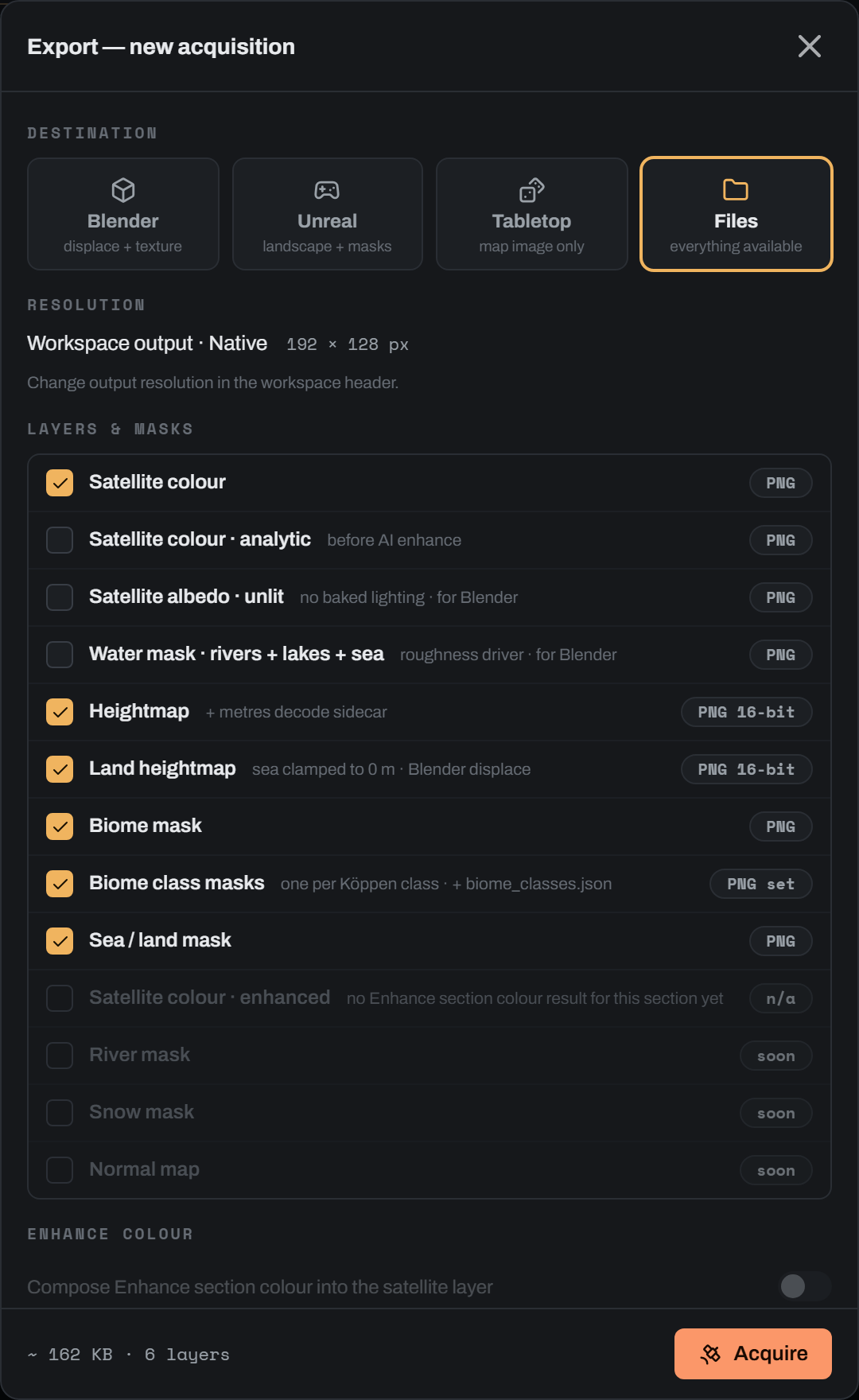 The section export dialog