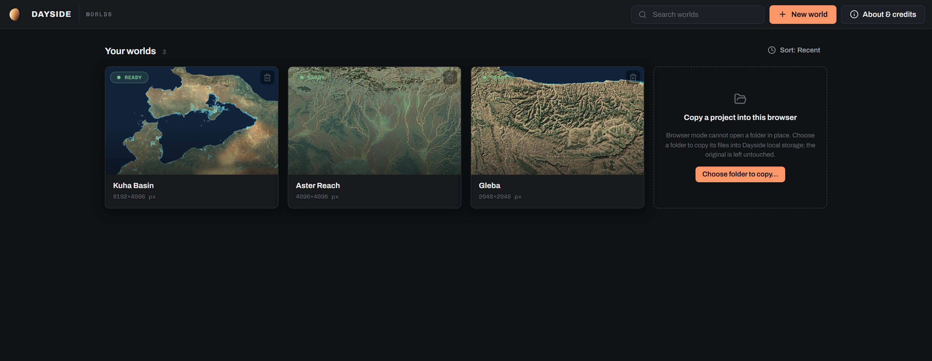 The worlds picker. Every world you have, newest first