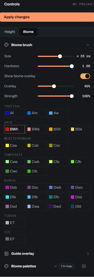 Biome brush with Köppen classes