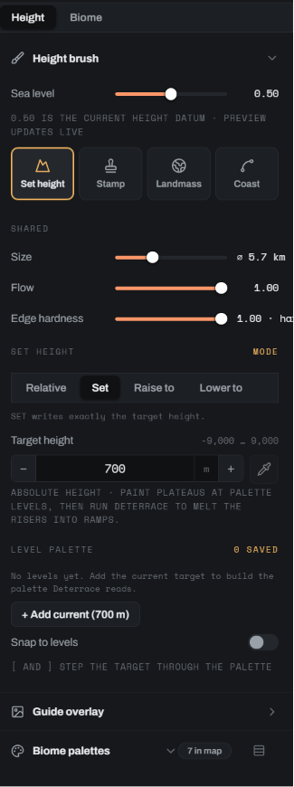 Height brush controls